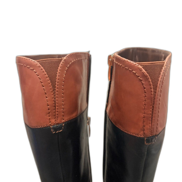 Franco Sarto Lizbeth Riding Boots Two Tone Brown Black Genuine Leather Size 7.5 - Picture 8 of 11